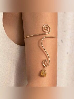 Swirl Design Boho Armband with Dangly Yellow Citrine Gemstone